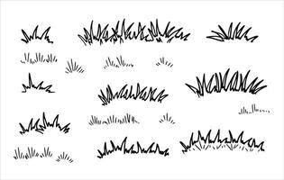 Gras kritzeln Gekritzel Feld. Gliederung Sommer- Landschaft. Hand gezeichnet Linie Wiese. Karikatur Illustration isoliert auf Weiß Hintergrund vektor
