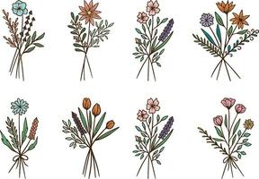 Blumen- Strauß, Wildblume Strauß, Hand gezeichnet Vektor Illustration