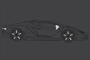 sporter bil isolerat på grå bakgrund. sporter bil sida se. svart linje konst design mall. vektor illustration.