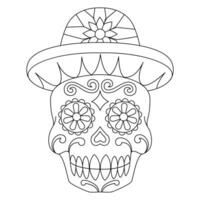mexikansk socker skalle isolerat vektor med blommor dekoration för dag av de död- färg sidor för barn sida 7