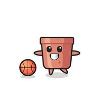 Illustration des Blumentopf-Cartoon spielt Basketball vektor