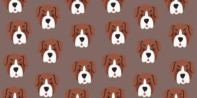 vektor sömlös mönster med söt bulldogg hund ansikten. hund mönster på brun bakgrund.