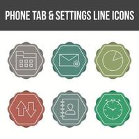 einzigartiger Telefon-Tab und Einstellungen-Vektor-Icon-Set vektor