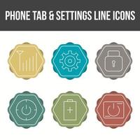 einzigartiger Telefon-Tab und Einstellungen-Vektor-Icon-Set vektor