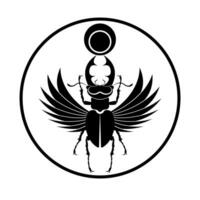 egyptisk helig scarab sven skalbagge horn med vingar. svart logotyp silhuett vektor insekt isolerat på en vit bakgrund. symbol av de gammal egyptier av de Gud av de Sol i cirkel form