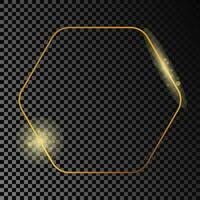 Gold glühend gerundet Hexagon Rahmen isoliert auf dunkel Hintergrund. glänzend Rahmen mit glühend Auswirkungen. Vektor Illustration.