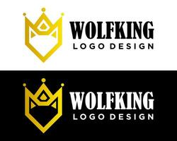 Varg huvud kung krona logotyp design. vektor