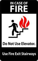 im Fall von Feuer Zeichen tun nicht verwenden Aufzüge, verwenden Feuer Ausfahrt Treppen vektor