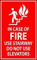 varning tecken i fall av brand använda sig av trappa do inte använda sig av hissar vektor