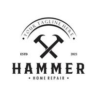 retro Jahrgang gekreuzt Hammer und Nagel Logo zum Zuhause Reparatur Dienstleistungen, Zimmerei, Abzeichen, Bauherren, Holzbearbeitung, Konstruktion, Vektor