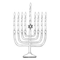 Vektor Chanukka Menora mit Kerzen schwarz und Weiß Illustration zum Gruß Karten und Entwürfe, jüdisch traditionell Winter Urlaub, Hand gezeichnet Hanukkiah