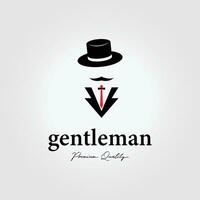 Gentleman Jahrgang Logo Schnurrbart mit Hut Vektor Illustration Design