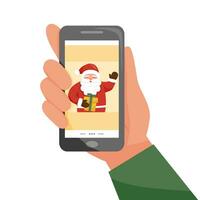 Santa claus Gruß auf Telefon Bildschirm vektor