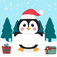 Vektor Pinguin Weihnachten Charakter halten leer Banner