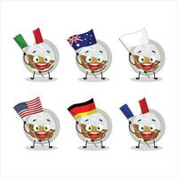 kokospalm ichibanya curry tecknad serie karaktär föra de flaggor av olika länder vektor