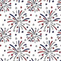 patriotisches nahtloses Muster mit Feuerwerk in den Farben der USA-Flagge. vektor
