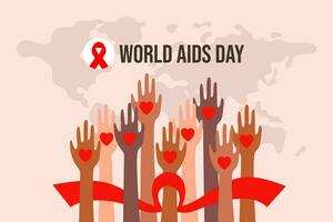 värld AIDS dag. raser händer och röd band vektor