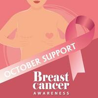 Brust Krebs Poster Rosa Band Selbstprüfung Vektor Illustration