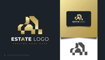 elegantes goldenes Immobilienlogo-Design mit abstraktem Konzept vektor