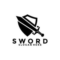 Schwert und Schild perfekt Logo Vektor Vorlage. Schwert Logo Symbol Design