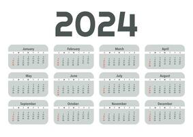 monatlich 2024 Jahr Kalender Vorlage. Mauer Kalender im ein minimalistisch Stil. Woche beginnt auf Sonntag. a3 Format. vektor