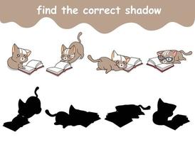 hitta rätt skugga av katt läser bok vektor