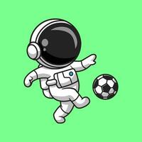 söt astronaut spelar fotboll tecknad serie vektor ikon illustration. teknologi sport ikon begrepp isolerat premie vektor. platt tecknad serie stil