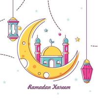 enkel monoline tecknad ramadan kareem prydnad vektor
