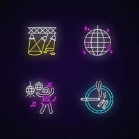 nattklubb rekreation neonljus ikoner set vektor