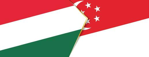 Ungarn und Singapur Flaggen, zwei Vektor Flaggen.