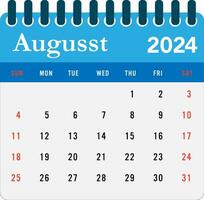 August 2024 Kalender Mauer Kalender 2024 Vorlage vektor
