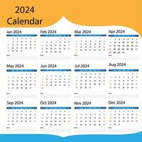 en gång i månaden kalender mall för 2024 år vektor
