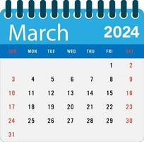 Mars 2024 kalender vägg kalender 2024 mall vektor