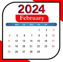 2024 Februar Monat Kalender mit rot und schwarz vektor