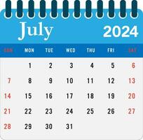 Juli 2024 Kalender Mauer Kalender 2024 Vorlage vektor