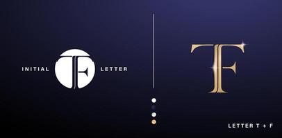 t och f brev logotyp design med blå och guld Färg för företag och företag identitet, varumärke, annons material gyllene folie, collage grafik, annonser kampanjer, bröllop inbjudan första par vektor