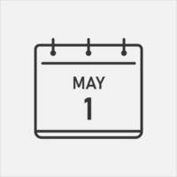 datum 1 av Maj linje ikon. tid tabell kalender dag. Semester av vår. vektor