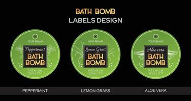 Bad Bombe Etiketten Design, Pfefferminze Bad Bombe, Zitrone Gras Aloe vera Bad Bombe Etiketten hoch Qualität editierbar Vektor Datei rein und natürlich Seife Verpackung Design, Aromatherapie handgemacht Seife Etikette Design