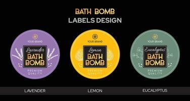 Bad Bombe Etiketten Design, Lavendel Bad Bombe, Eukalyptus Seife Zitrone Bad Bombe Etiketten hoch Qualität editierbar Vektor Datei rein und natürlich Seife Verpackung Design, Aromatherapie handgemacht Seife Etikette Design