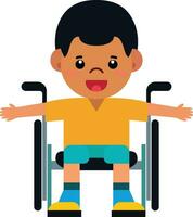 Besondere Bedürfnisse Kind auf ein Rollstuhl eben Stil Vektor Illustration, Besondere Bedürfnisse Kind, Besondere Bedürfnisse Junge auf ein Mobilität Stuhl Lager Vektor Bild