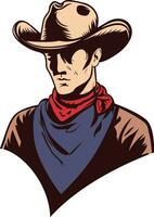 amerikanisch Cowboy tragen ein Bandana Schal Vektor Illustration, Cowboy Torso tragen ein Hut und Bandana , Hals Schal Lager Vektor Bild