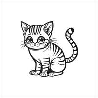 svart och vit illustration för färg djur, färg bok och söt katt. vektor