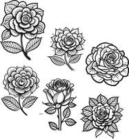Rose Blume Clip Art schwarz Weiß Bilder. Hand gezeichnet Rosen. skizzieren Rose Blumen mit Blätter vektor