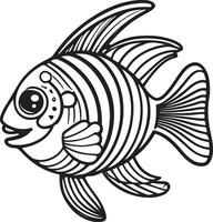 svart och vit illustration för färg djur, färg bok och söt fisk. vektor