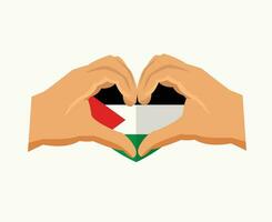 Palästina Flagge Emblem Herz mit Hände Mitte Osten Land Symbol Vektor Illustration abstrakt Design Element