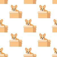 nahtlos Muster von ein Corgi Hund im ein Box , Annahme vektor