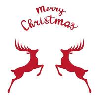 jul hälsning med de inskrift glad jul och två ren på en vit bakgrund vektor