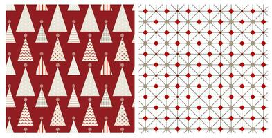 nahtlos Muster einstellen von geometrisch Weihnachten Bäume und Diamanten auf isoliert Hintergrund. Design zum Weihnachten Zuhause Dekor, Urlaub Grüße, Weihnachten und Neu Jahr Feier. vektor