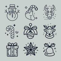 uppsättning av jul ikoner teckning i konst deco linje stil vektor