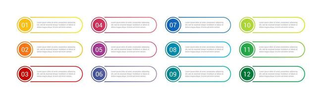 einstellen bunt Nummer Optionen zum Schnittstelle Anwendungen. Taste Element Netz Design. Infografiken 1 zu 12. Vektor Illustration Vorlage